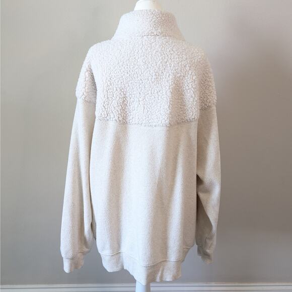 Aerie Cream Hometown Holiday Quarter Zip Pullover Sweatshirt Size Medium - Picture 4 of 8